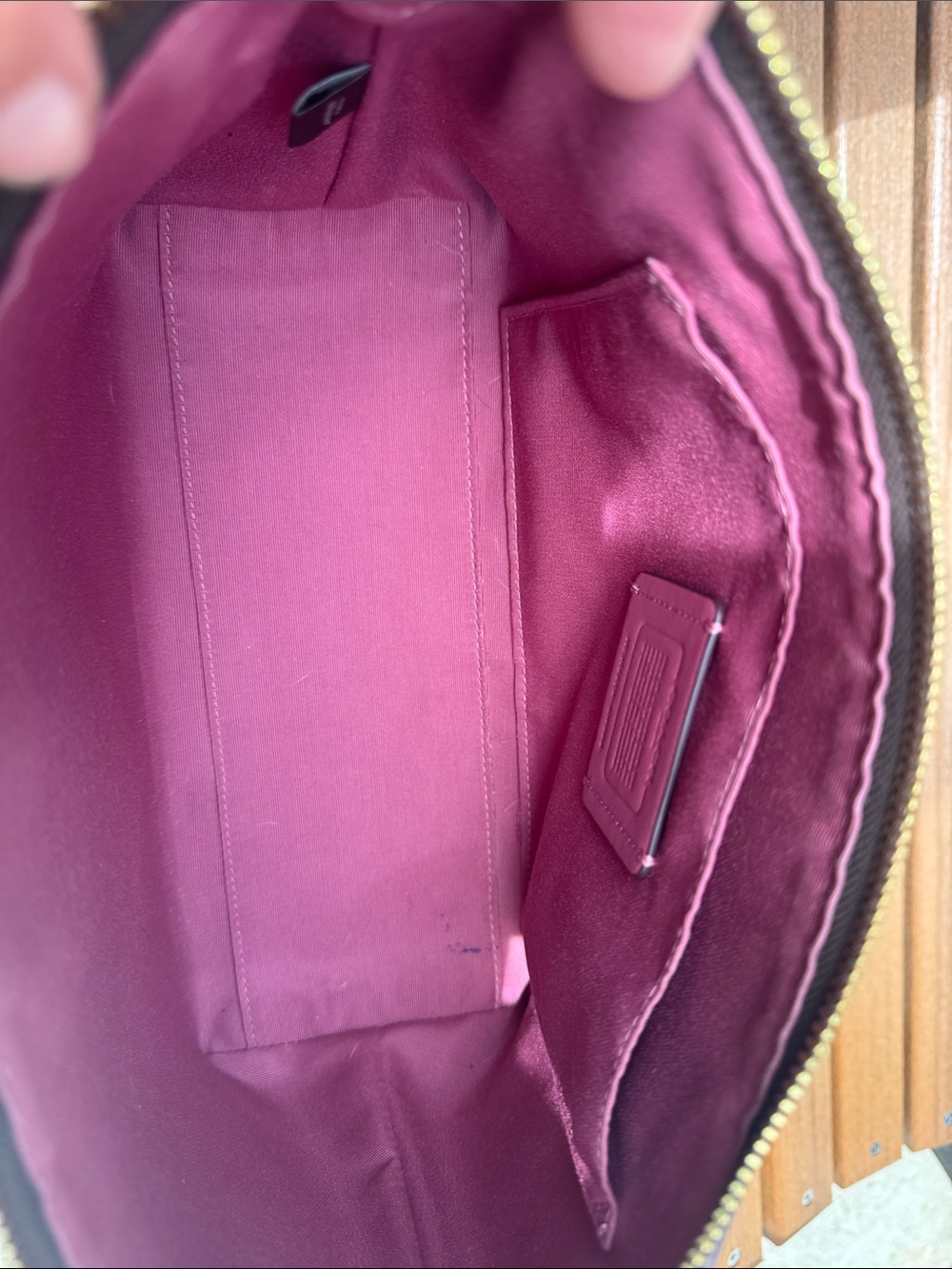 Coach New York Brown Signature Canvas Shoulder Bag with Pink Accents - Picture 7 of 10